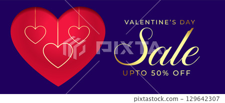 valentines day sale and discount banner with hanging hearts valentines day sale and discount banner with hanging hearts 129642307