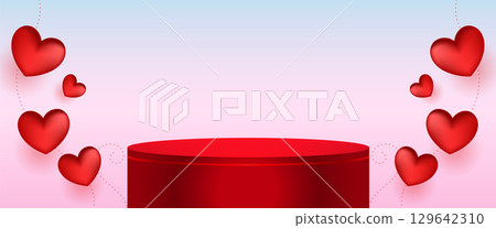 3d podium platform for product display and love hearts banner 129642310