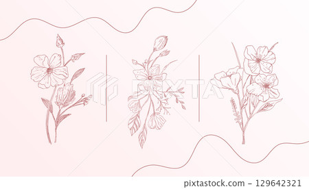 pack of line art elegant flower and leaves design banner pack of line art elegant flower and leaves design banner 129642321