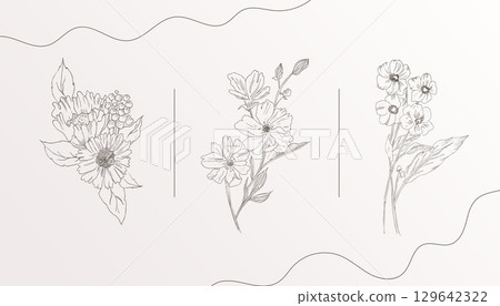 abstract hand drawn organic floral design banner in pack abstract hand drawn organic floral design banner in pack 129642322