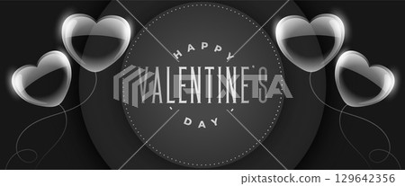 valentines day celebration banner with bubble balloon hearts 129642356
