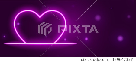 glowing neon heart on purple shiny banner design 129642357