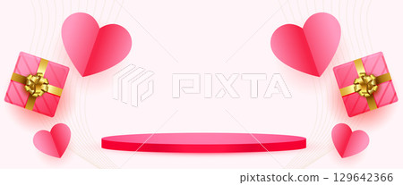 valentines day decorative banner with podium display and giftbox valentines day decorative banner with podium display and giftbox 129642366