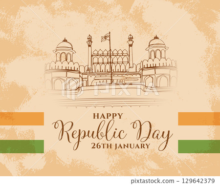 happy republic day vintage background with red fort sketch happy republic day vintage background with red fort sketch 129642379