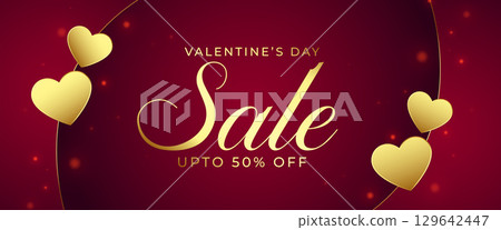 elegant valentines day sale banner with golden cute hearts 129642447
