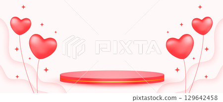 3d podium platform for product display with balloon hearts design 129642458