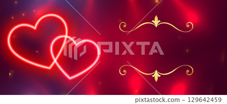 glowing neon heart on shiny banner with text space glowing neon heart on shiny banner with text space 129642459