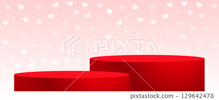 valentines romantic hearts banner with 3d podium platform design 129642478