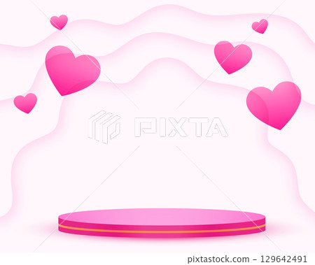 happy valentine's pink background with 3d podium platform 129642491