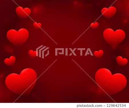 valentines day floating hearts red background with text space valentines day floating hearts red background with text space 129642534