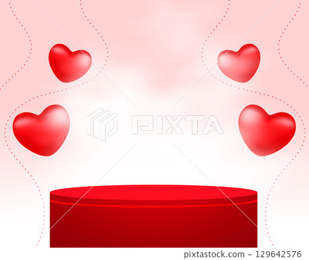 3d podium platform valentines realistic hearts background 3d podium platform valentines realistic hearts background 129642576
