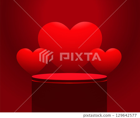 valentines day hearts background with 3d podium red platform 129642577