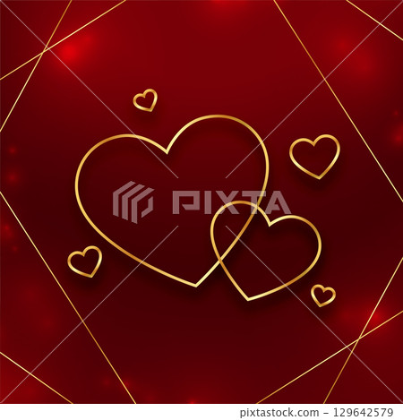 elegant valentines day greeting with golden line hearts 129642579