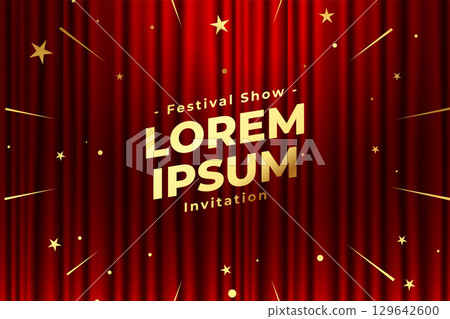 cinema stage curtain banner with golden confetti burst 129642600