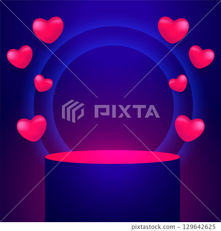 valentine's day love hearts background with 3d podium platform 129642625