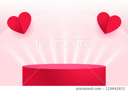 3d podium platform for valentines day paper style cute hearts 129642651