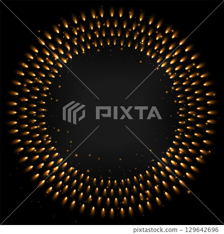 eye catching beautiful blank frame dark background with golden light effect 129642696
