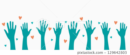 volunteers assisting together with love heart design 129642803