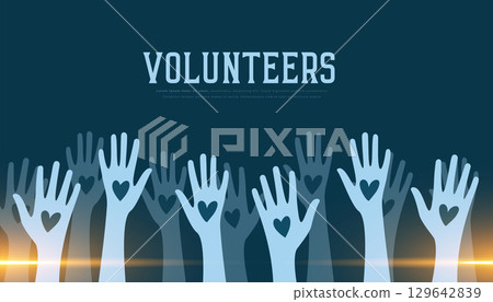 volunteers community raising hand up banner with light effect 129642839