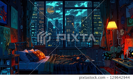 Dark room illustration 129642944