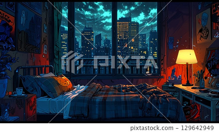 Dark room illustration 129642949