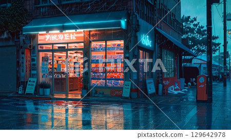 夜晚的書店插圖 夜晚的書店插圖 129642978