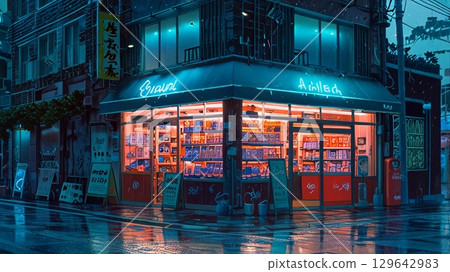 夜晚的書店插圖 129642983