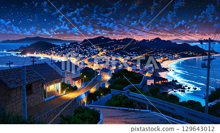夜晚的海濱城市景觀 129643012