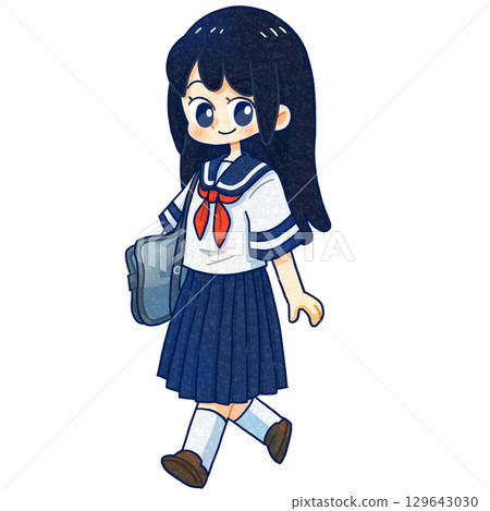 Hand-drawn illustration of a girl wearing a short-sleeved sailor suit Hand-drawn illustration of a girl wearing a short-sleeved sailor suit 129643030