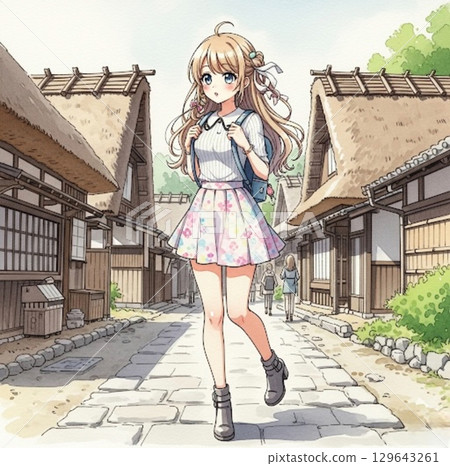 漫步大內宿的女孩 129643261