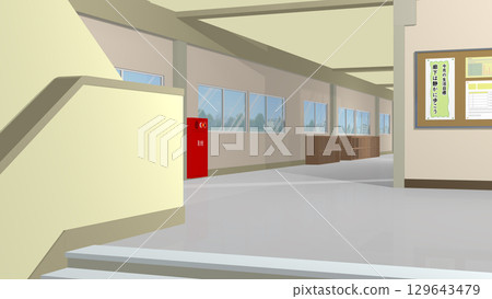 非常適合學校走廊和樓梯動畫的插圖（提供影片） 129643479