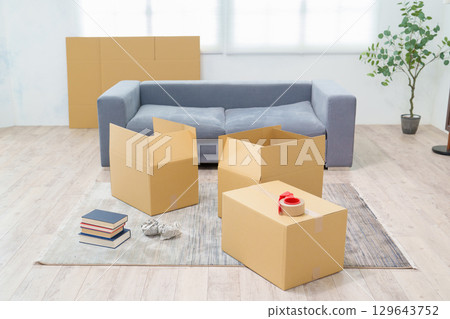 Cardboard box luggage packing unpacking 129643752