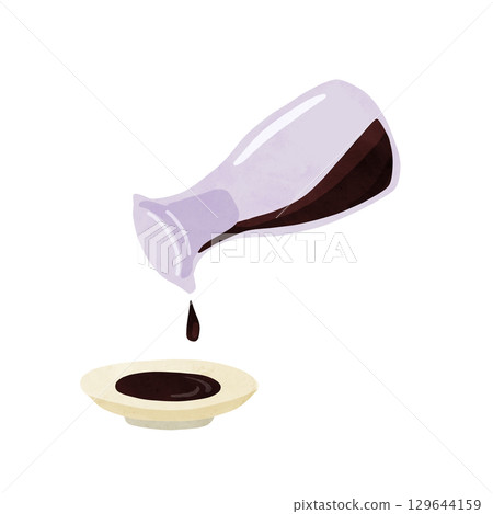 Soy sauce dispenser and small plate watercolor hand-drawn illustration 129644159