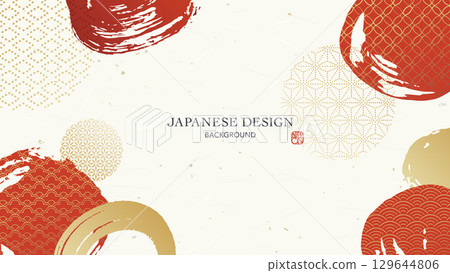 Modern Japanese style background with Japanese patterns and red ink Modern Japanese style background with Japanese patterns and red ink 129644806