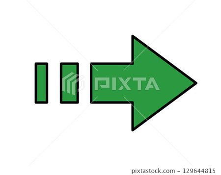 Right-facing green arrow with line decorations of different thicknesses 129644815