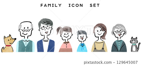 Smiling three-generation family line drawing icon illustration set Smiling three-generation family line drawing icon illustration set 129645007