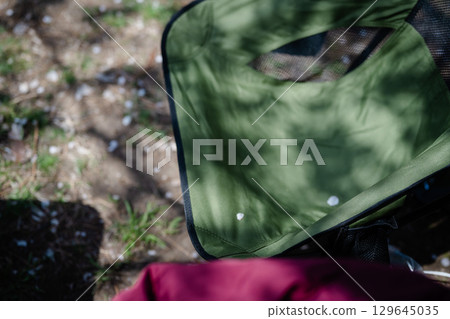Cherry blossoms and camping chairs Cherry blossoms and camping chairs 129645035