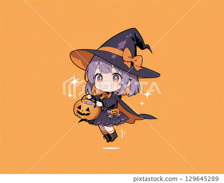 A girl who costumes Halloween 129645289