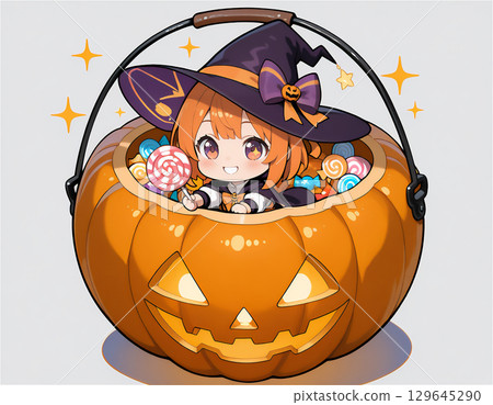 Girl dressed up as a Halloween wizard 129645290