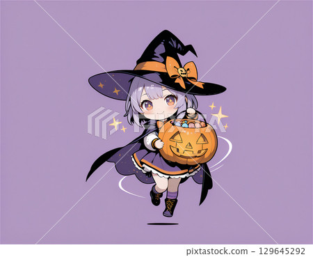 A girl who costumes Halloween 129645292