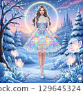 宛如冬日冰雪仙子般美麗的女孩 129645324