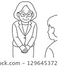 鞠躬的老年婦女（腰部以上/辦公室休閒/線條畫） 129645372