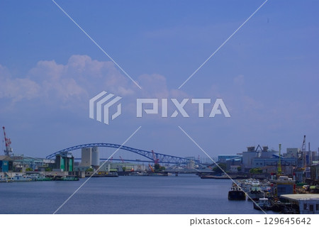 Summer sky at the port Summer sky at the port 129645642