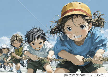 Miyu Series: Sports Day/Sports Festival - Children playing tug-of-war 129645749