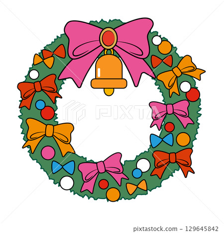 Christmas illustration material - Cute Christmas wreath with ribbon Christmas illustration material - Cute Christmas wreath with ribbon 129645842