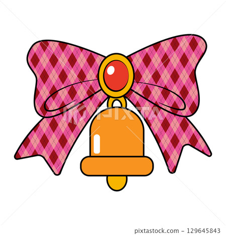 Christmas illustration material - Argyle ribbon with bells Christmas illustration material - Argyle ribbon with bells 129645843