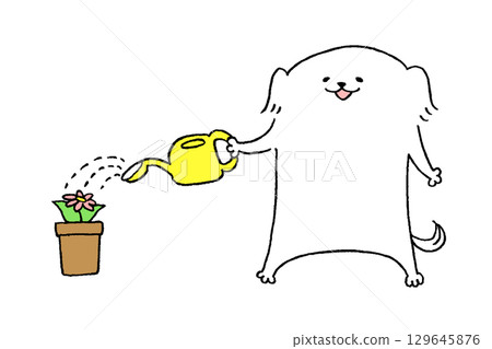 用噴壺給狗狗澆水 129645876