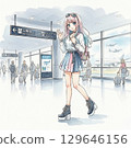在機場等待航班的女人 129646156