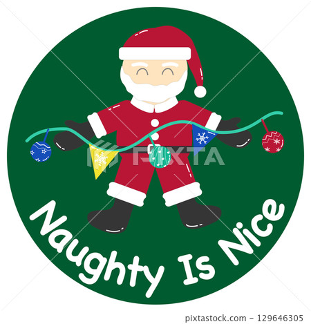 A cartoon clipart of Santa Claus on a green circle background for decorating Christmas cards, printing on T-shirts, or for sublimation design A cartoon clipart of Santa Claus on a green circle background for decorating Christmas cards, printing on T-shirts, or for sublimation design 129646305