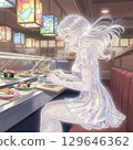 美麗的仙女正在享用傳送帶壽司 129646362